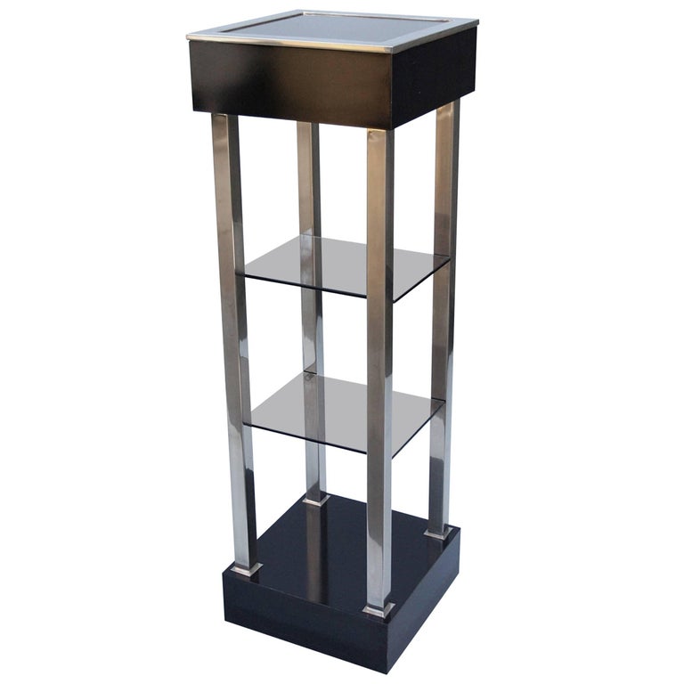 Lighted Tower Display Case with Smoked Glass Shelves, 1970s at 1stDibs