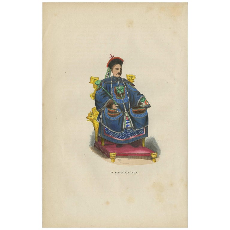 Antique Print of a Chinese Emperor by H. Berghaus, 1855 For Sale