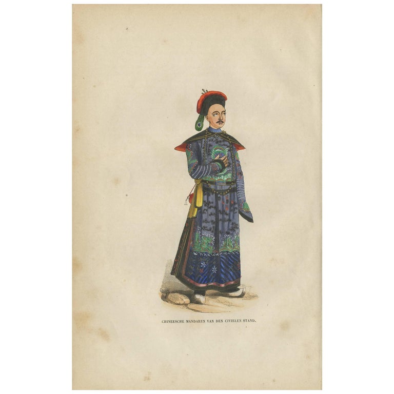 Antique Print of a Chinese Civil Servant 'Mandarin' by H. Berghaus