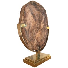 1970s Petrified Wood Mounted with Brass