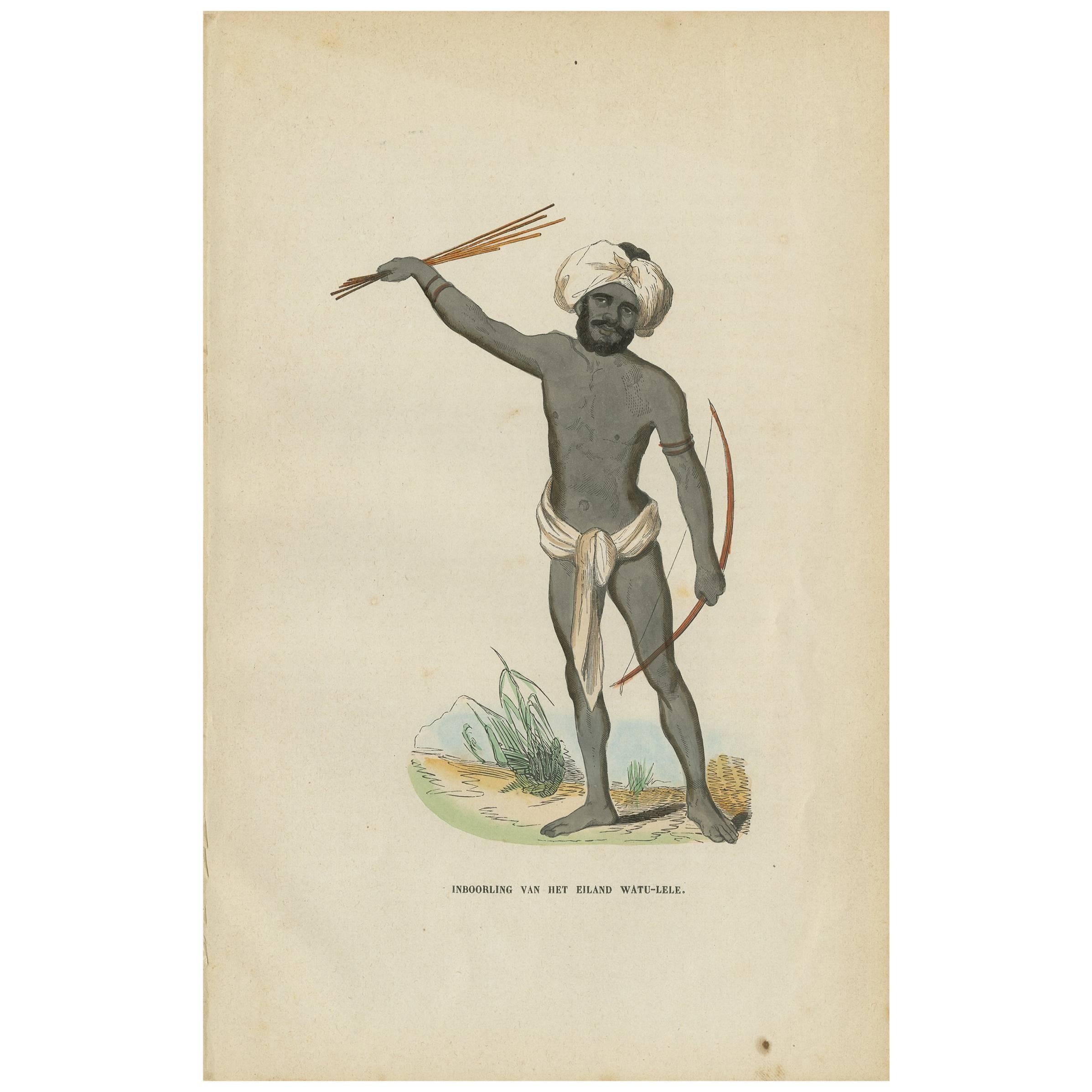 Antique Print of a Vatulele Island Native ‘Fiji’ by H. Berghaus, 1855 For Sale
