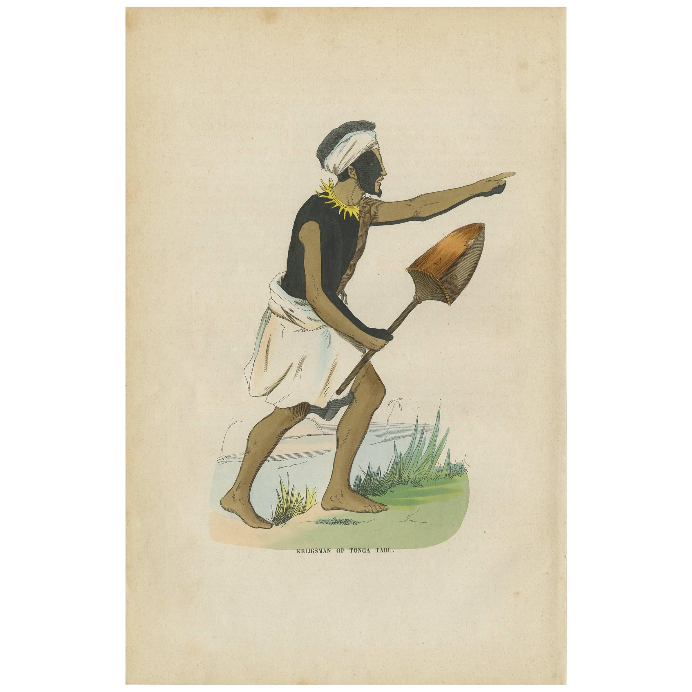 Antique Print of a Warrior of Tongatabu 'Tonga Islands' by H. Berghaus,  1855 For Sale at 1stDibs | ancient tongan warriors, tonga warrior