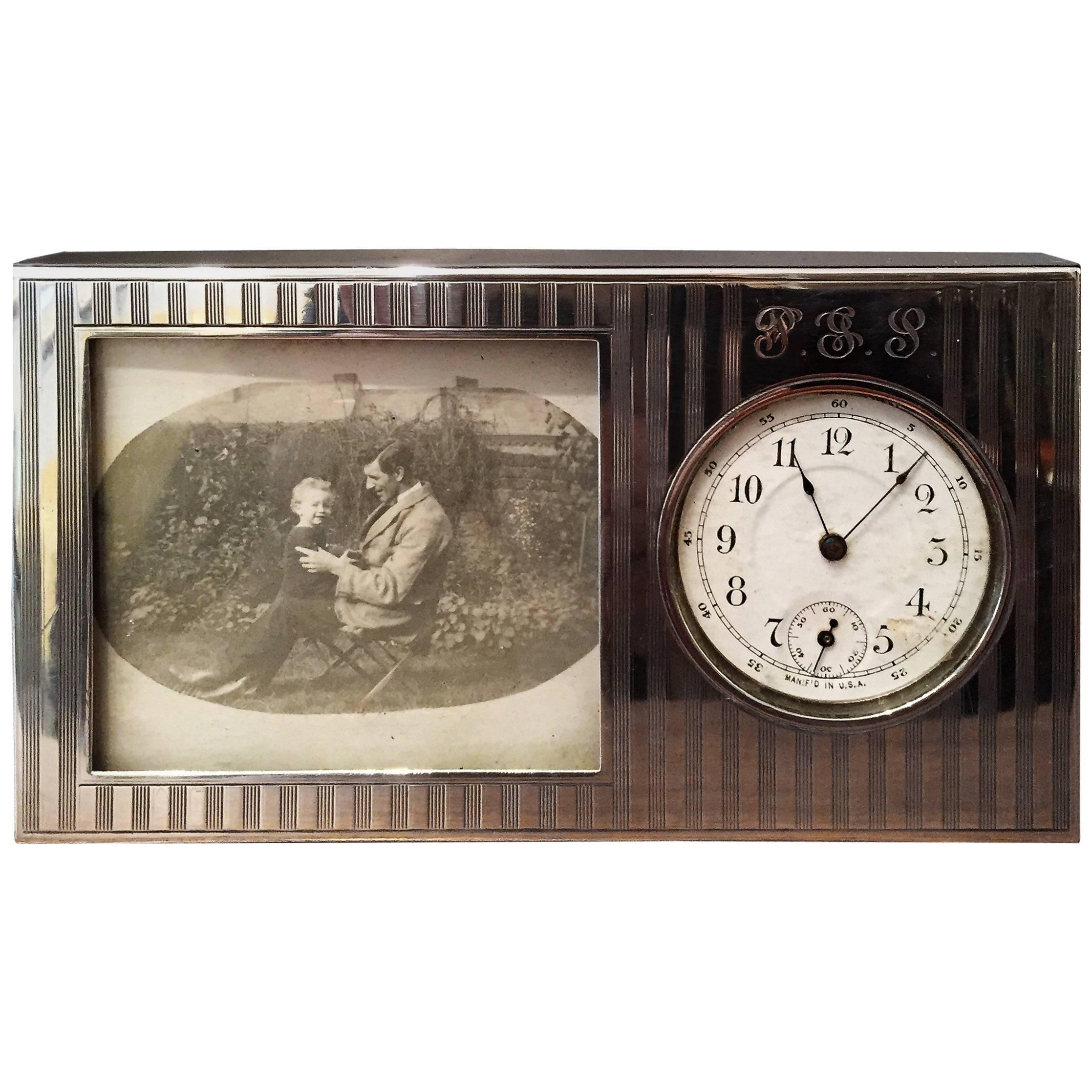 Early 20th Century American Silver Desk Clock For Sale