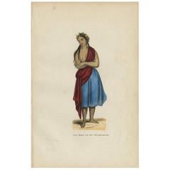 Antique Print of a Young Girl of Pitcairn Island by H. Berghaus, 1855