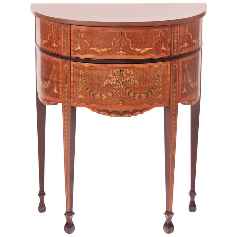 Unusual Mahogany Inlaid Edwardian Demilune Side Table For Sale at 1stDibs