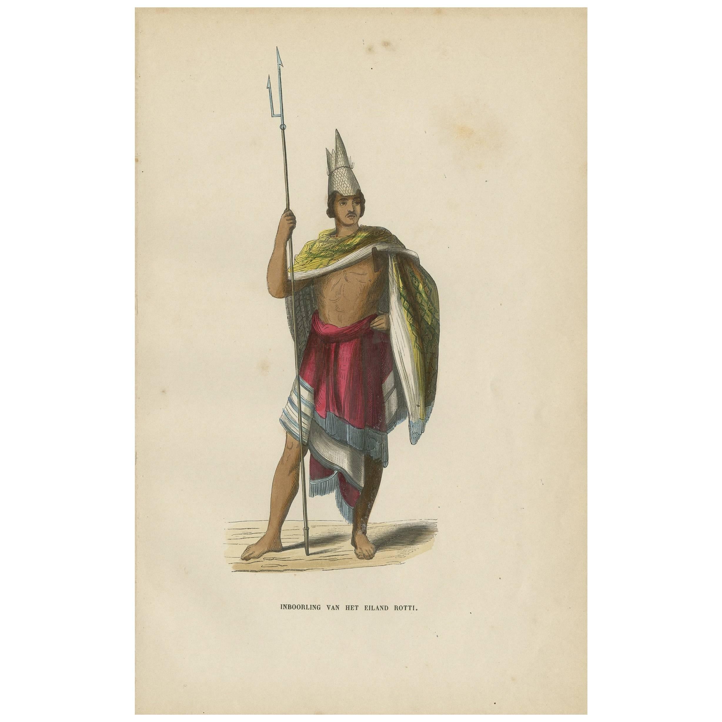 Antique Print of an Inhabitant of Rote Island 'Indonesia' by H. Berghaus, 1855 For Sale