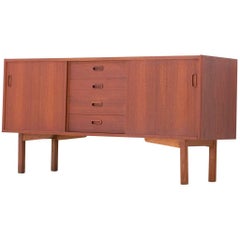 Swedish Teak Wood Sideboard with Drawers and Sliding Doors, 1950s Modern