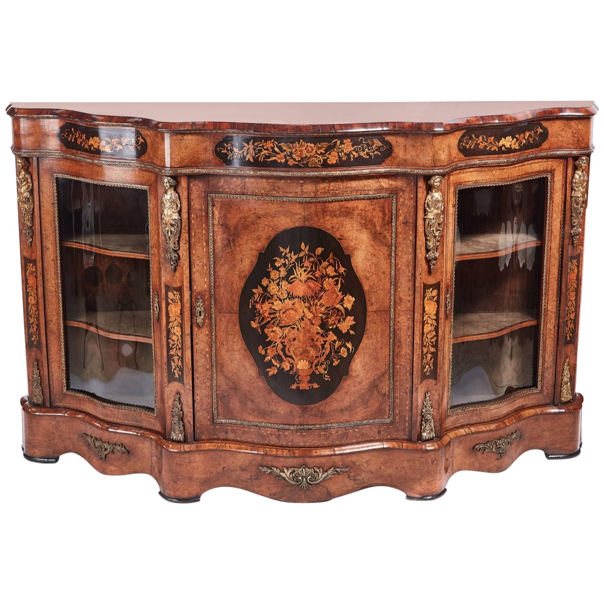Fantastic Quality Antique Victorian Burr Walnut Floral Marquetry Credenza For Sale