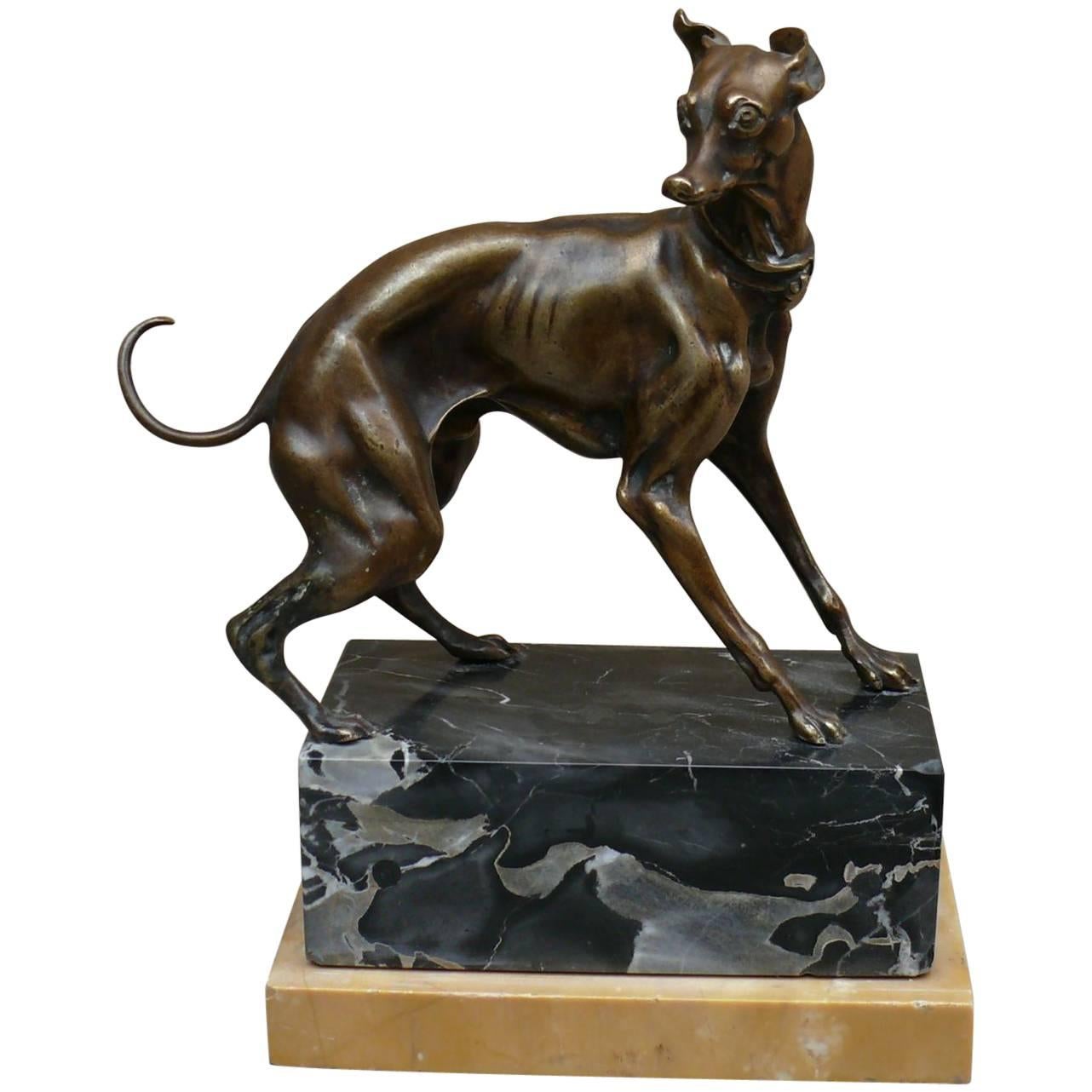 Pierre, Jules Mene Italian Greyhound Dog Bronze Marble Sculpture