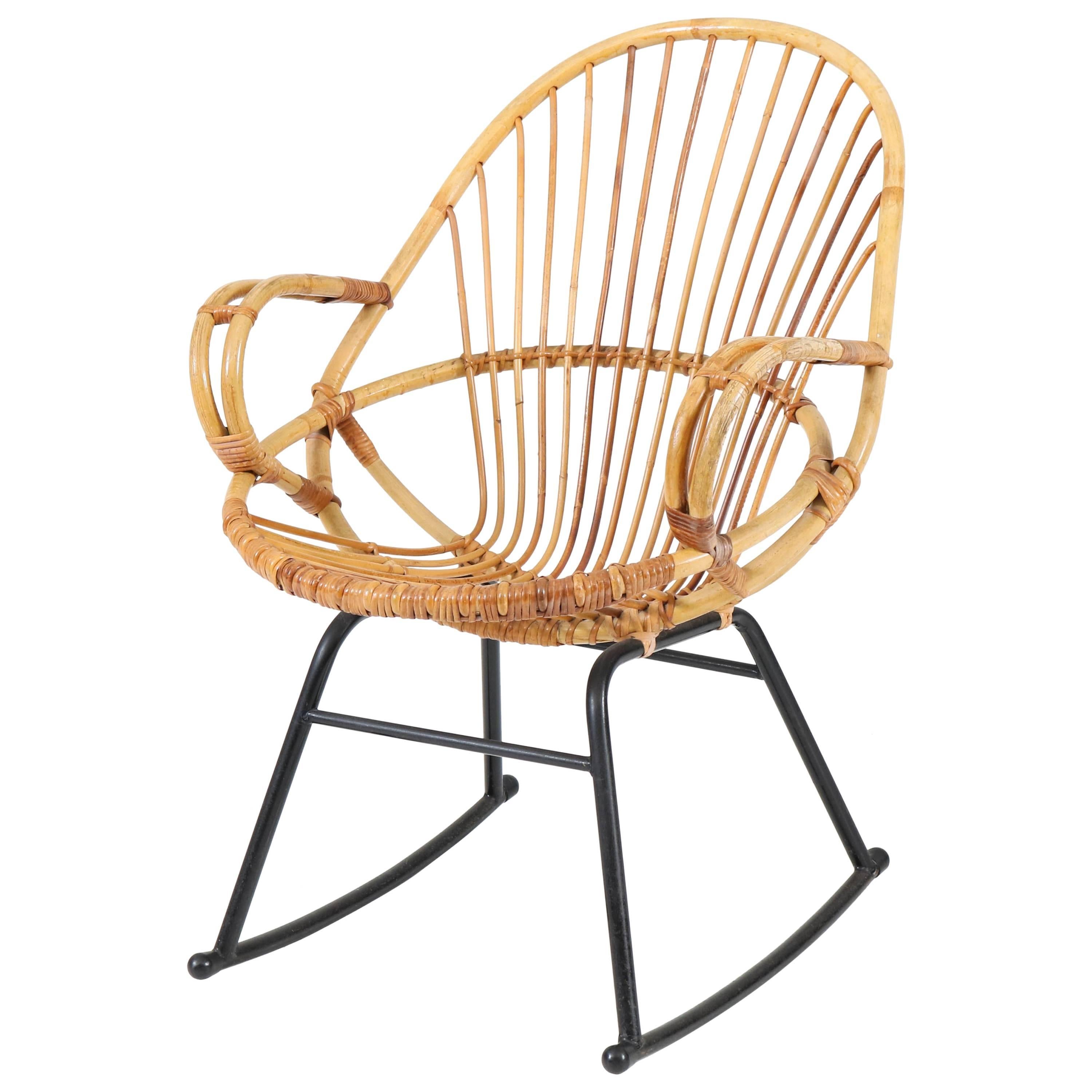Mid-Century Modern Rattan Rocking Chair by Gebroeders Jonker for Rohe, 1960s