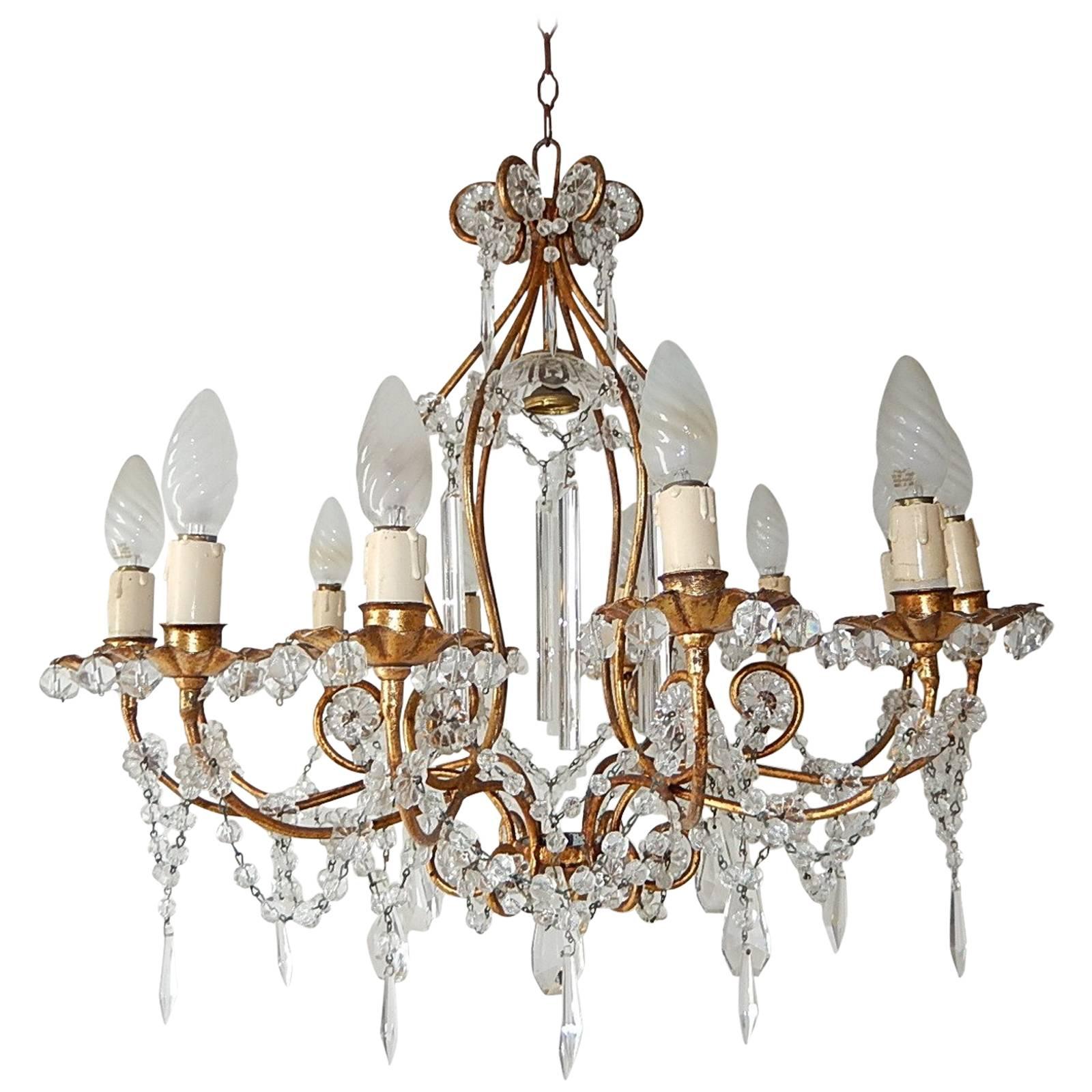 13 Lights French Rare Crystal Prisms Chandelier, circa 1920