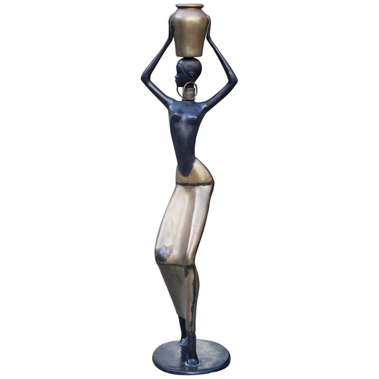 Human Size African Woman Sculpture Figurine Hagenauer Style, 1950