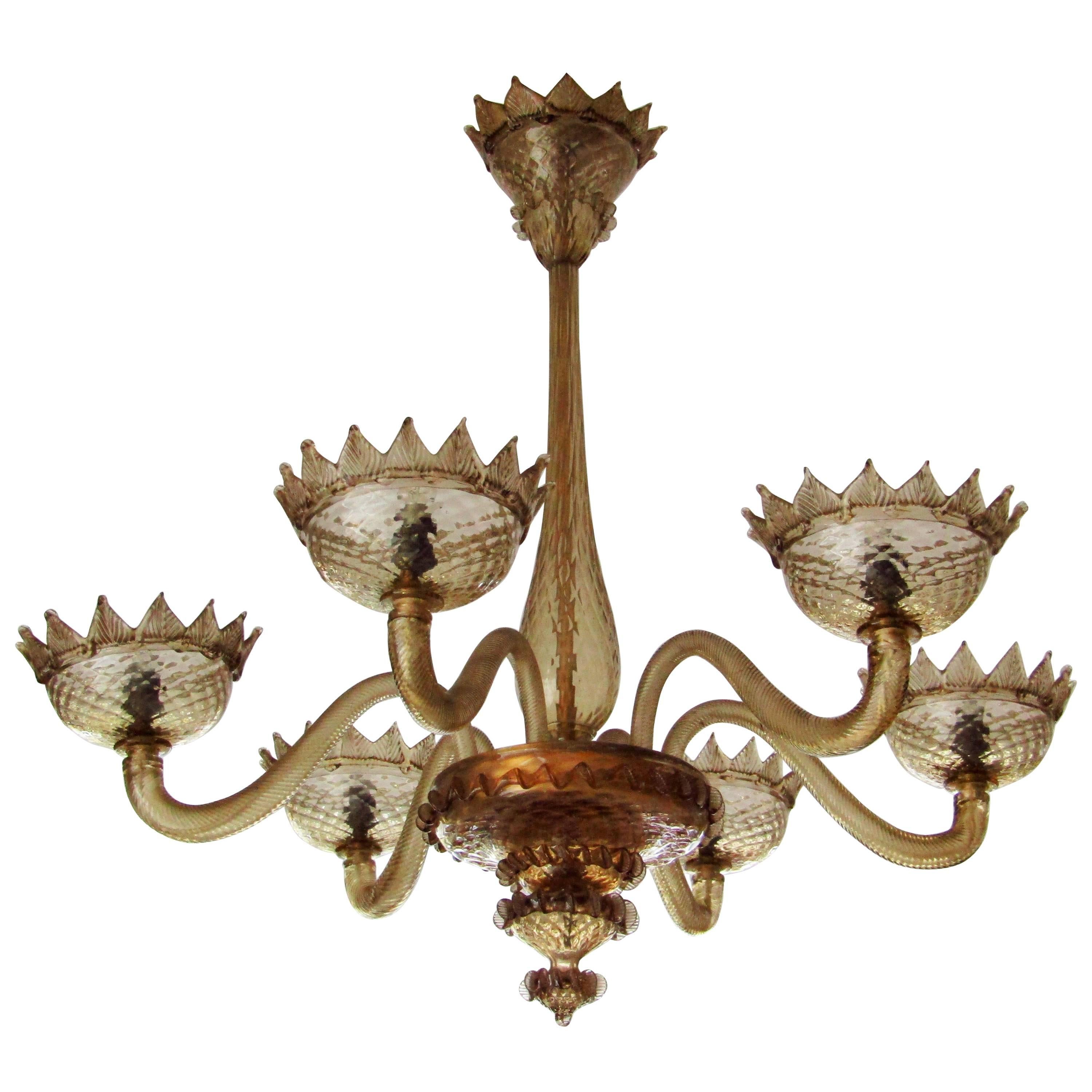 Midcentury Chandelier by Barovier & Toso, Murano, 1950