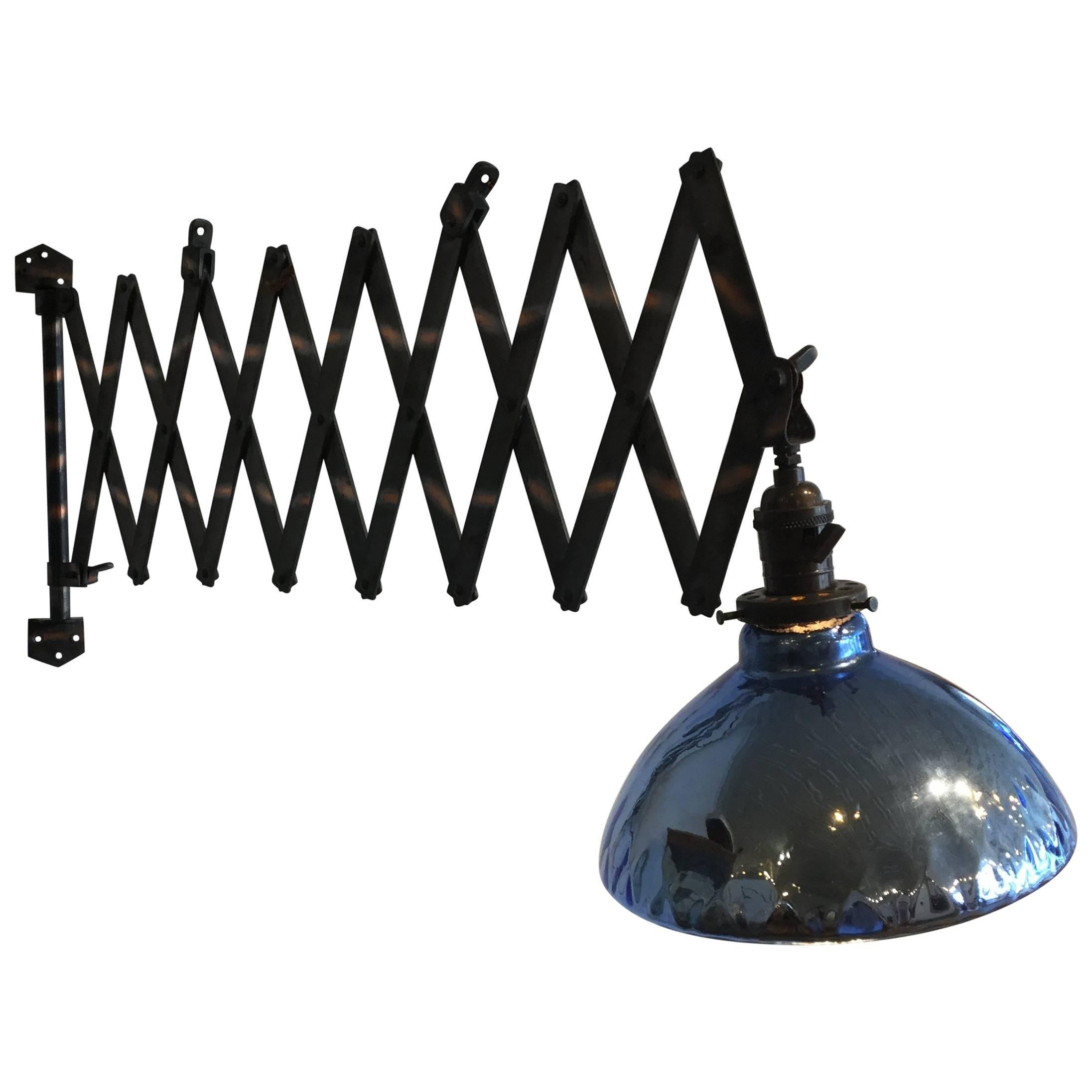 Industrial Scissor Lamp Japanned Blue Mercury Shade For Sale