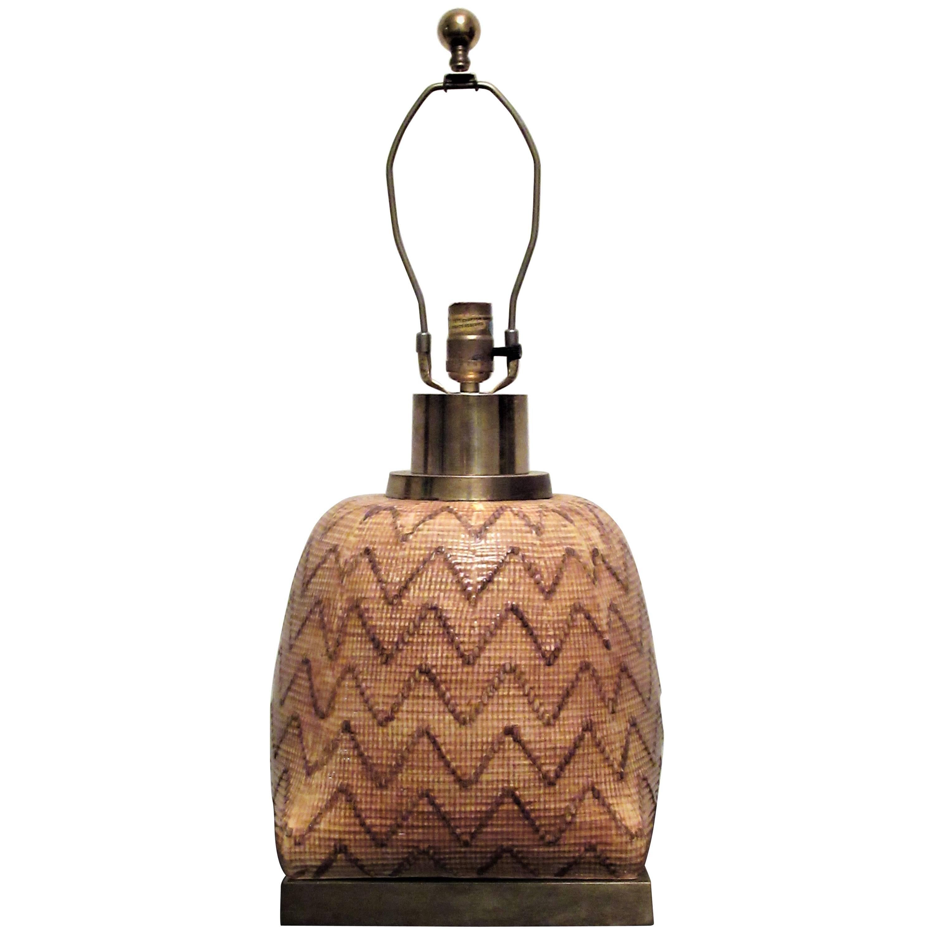 Snakeskin Basket Weave Glazed Ceramic Lamp by Chapman