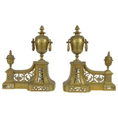Pair of Antique French Louis XVI Style Bronze Andirons, 19th Century