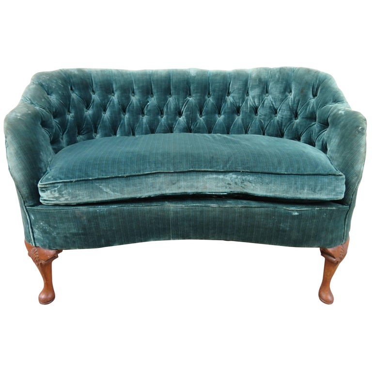 Lovely Petite Hollywood Regency Tufted Loveseat Sofa For Sale at 1stDibs