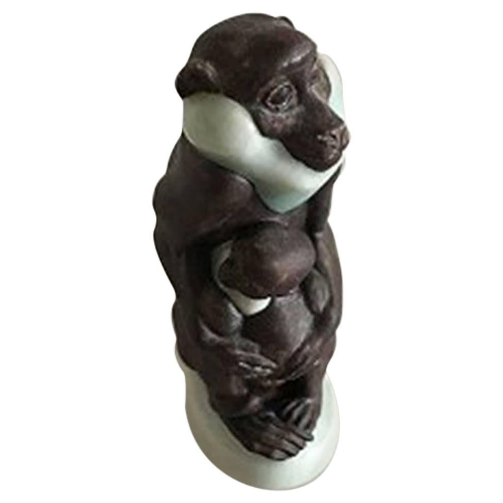 Royal Copenhagen Stoneware Jeanne Grut Monkey and Monkey with Young Figurines For Sale