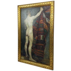 Paul Basilius Barth, circa 1930 Oil Canvas Male Back Nude Giltwood Frame