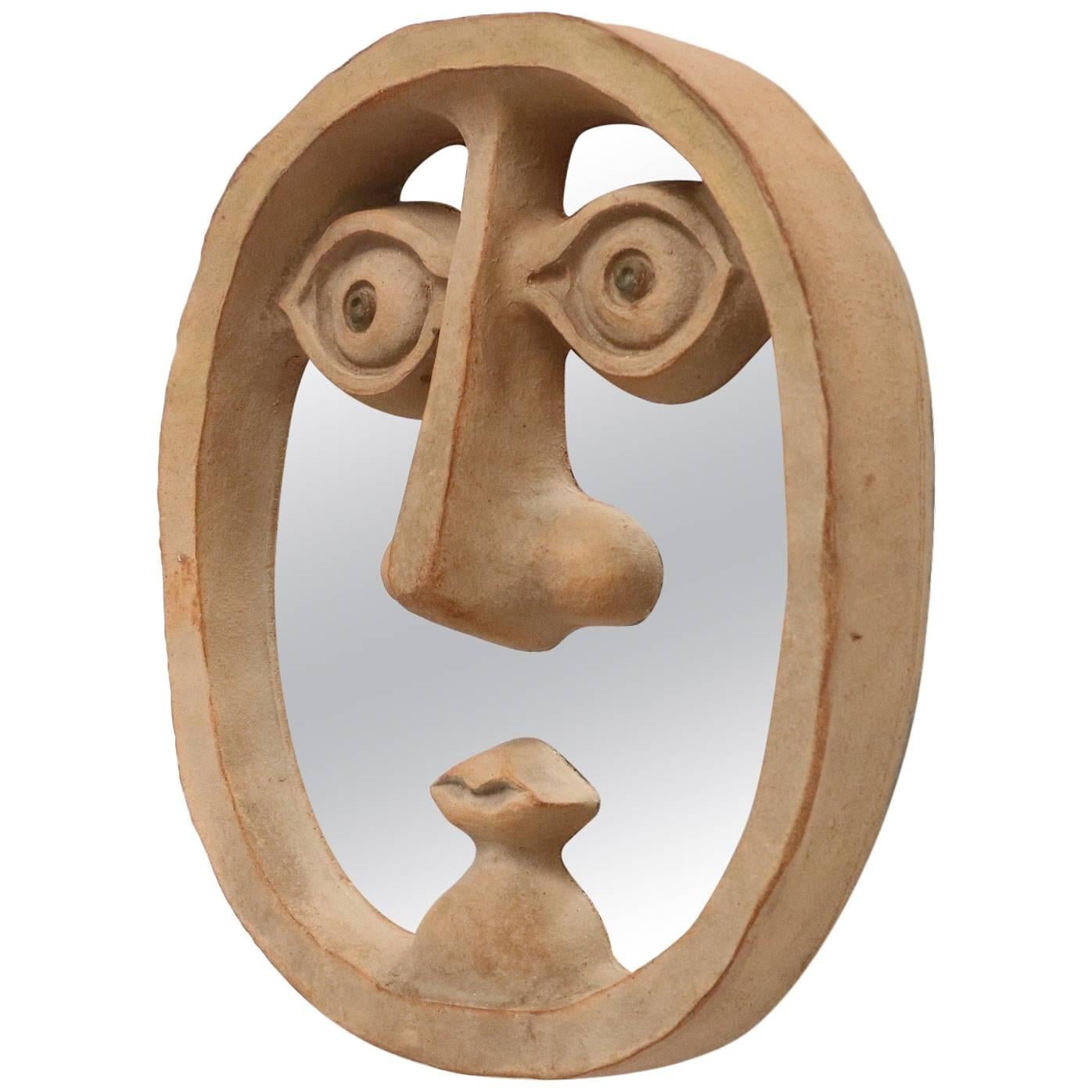 David Gil for Bennington Pottery Mirror in Shape of Face with Unglazed Ceramic
