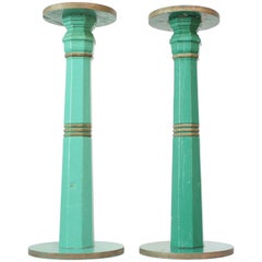 Pair of Mid-20th Century Primitive Pedestals in Mint Green