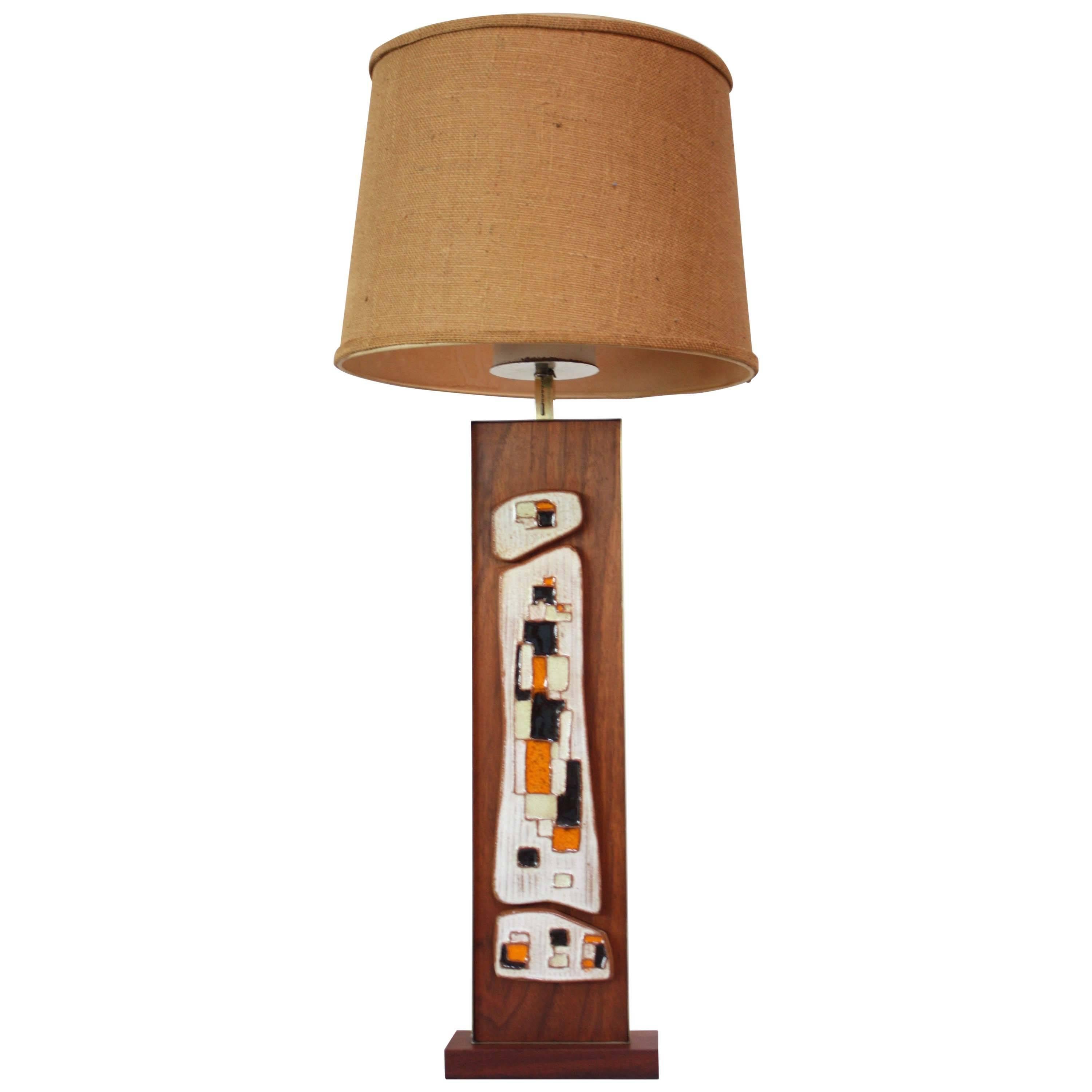 Harris Strong Walnut, Brass and Ceramic Tile Table Lamp