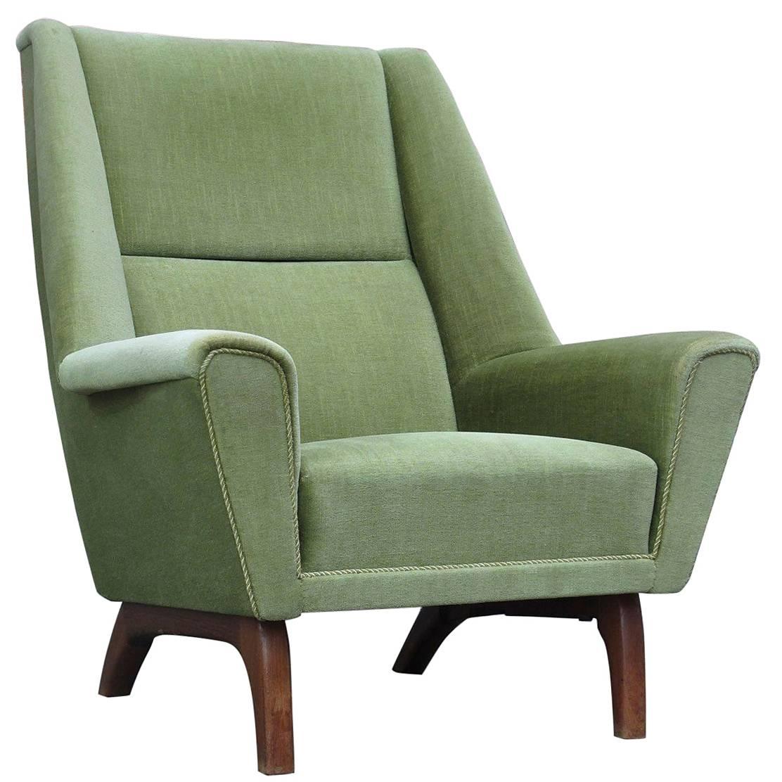 1960s Danish Green Mohair Lounge Chair