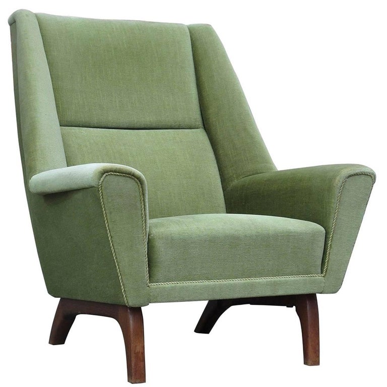 1960s Danish Green Mohair Lounge Chair For Sale at 1stdibs