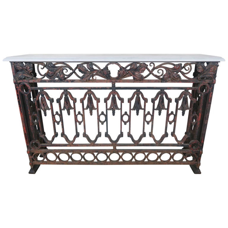 19th Century French Wrought Iron Console with Marble Top at 1stDibs
