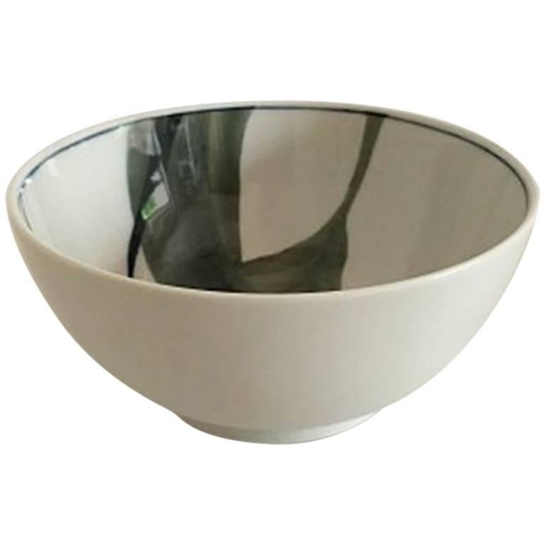 Royal Copenhagen Modern Bowl with Green Leaf Motif by Andy CT For Sale