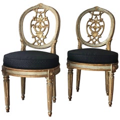 Fine Set of Eight Italian Painted and Parcel-Gilt Chairs, Tuscany 18th Century