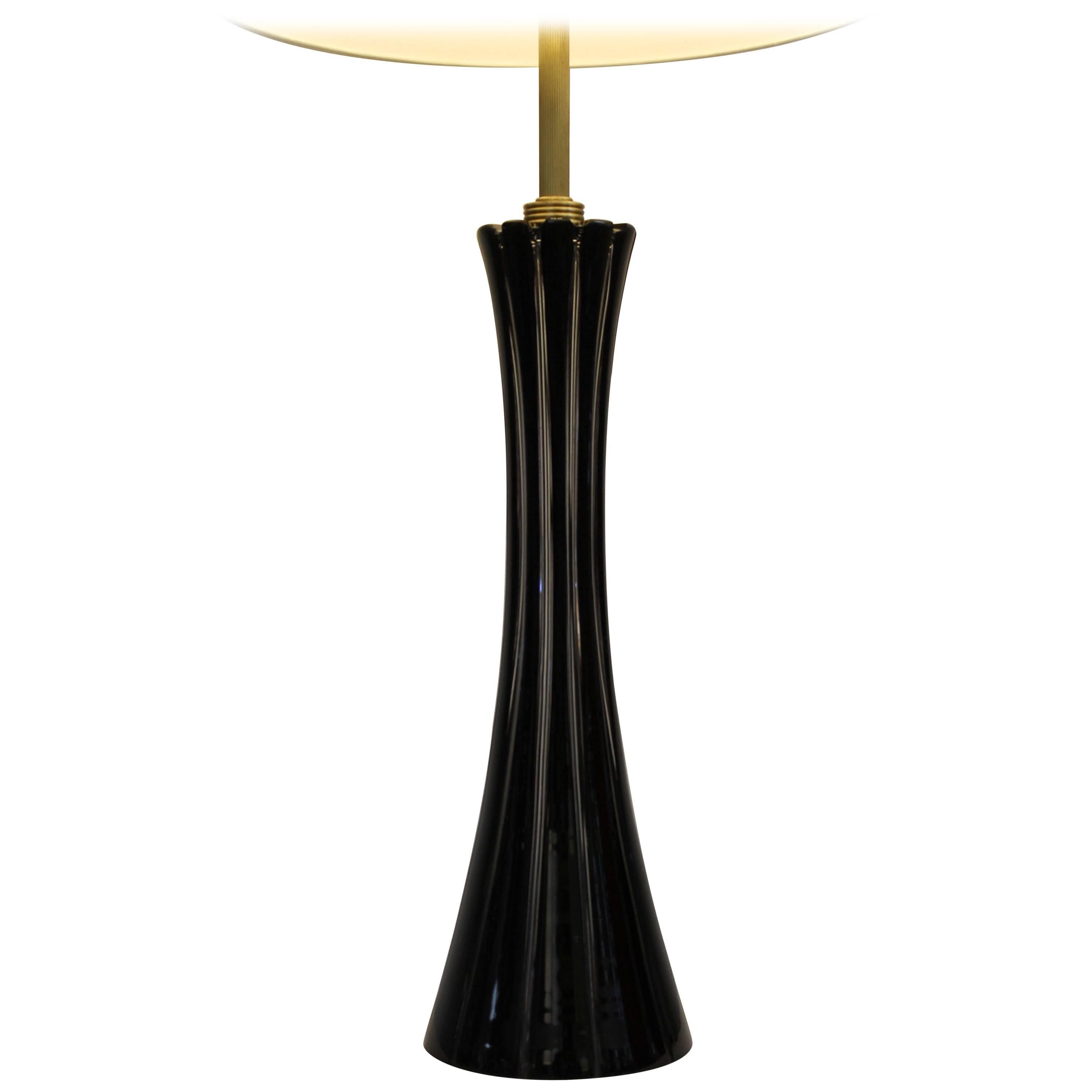 Black and Clear Glass Lamp, Signed R.H. For Sale