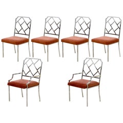 Set of Six Milo Baughman Chrome Chippendale Inspired Modern Dining Chairs