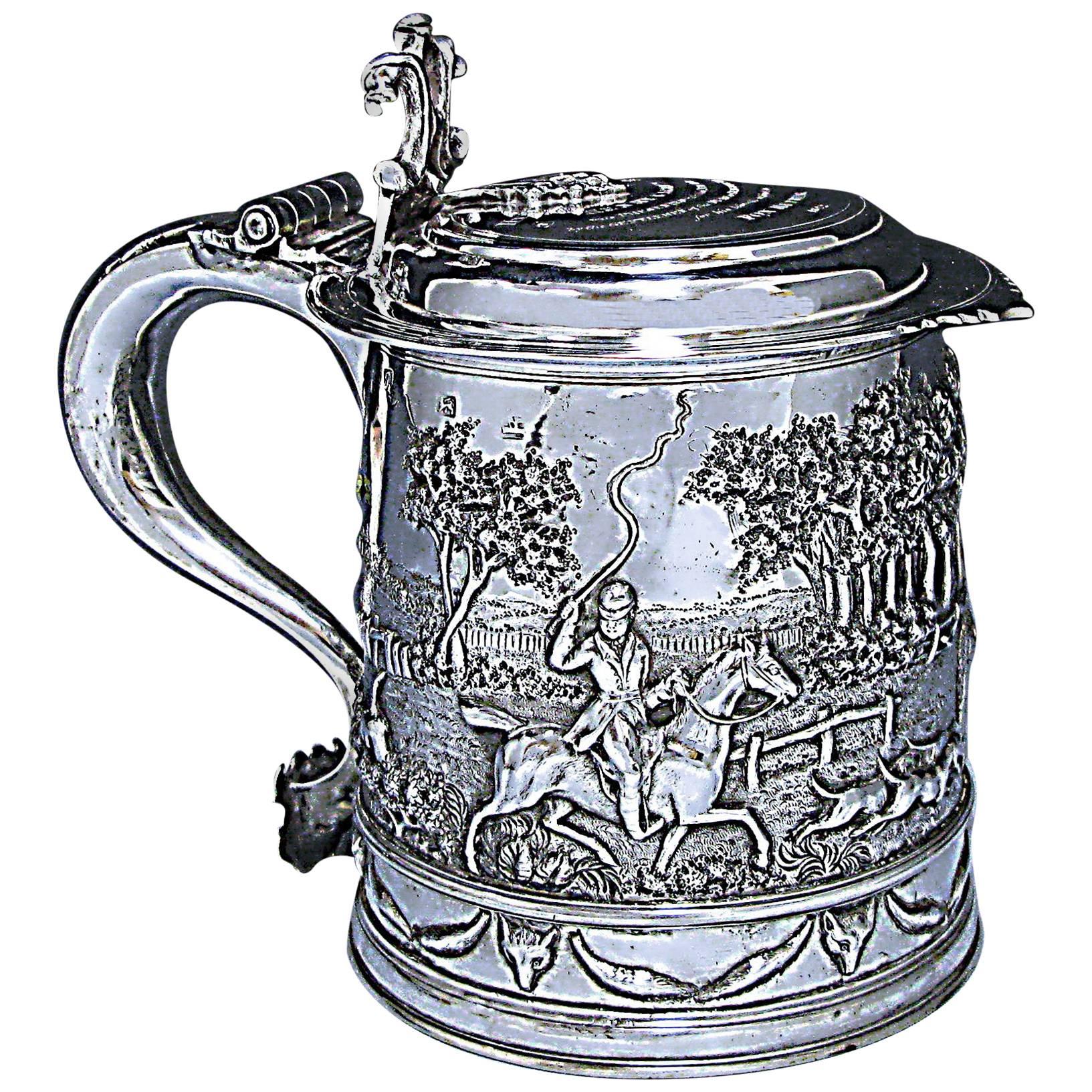 James II Sterling Antique Silver Lidded Tankard Made in 1687 For Sale