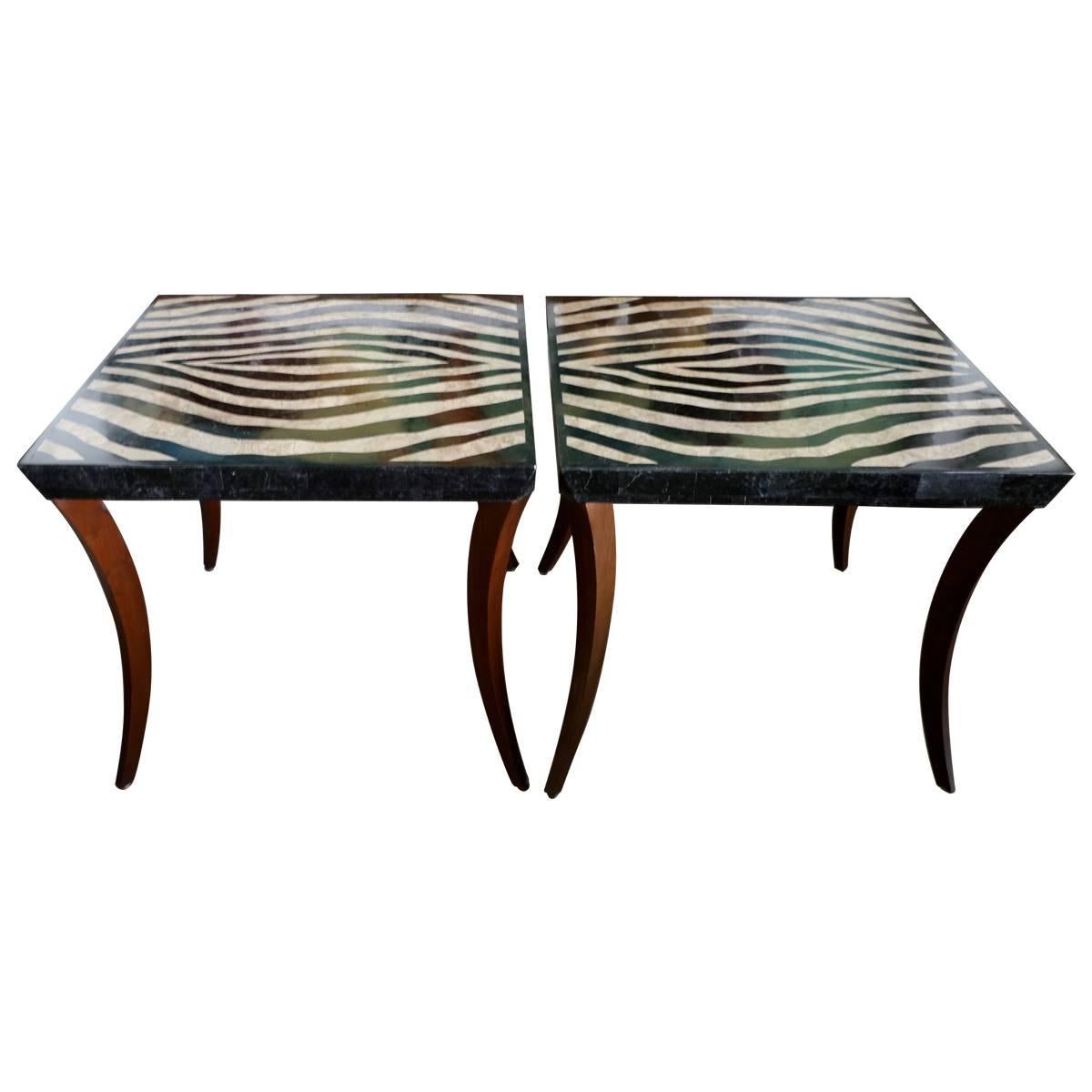 Pair of Inlaid Marble Tables Likely Maitland-Smith