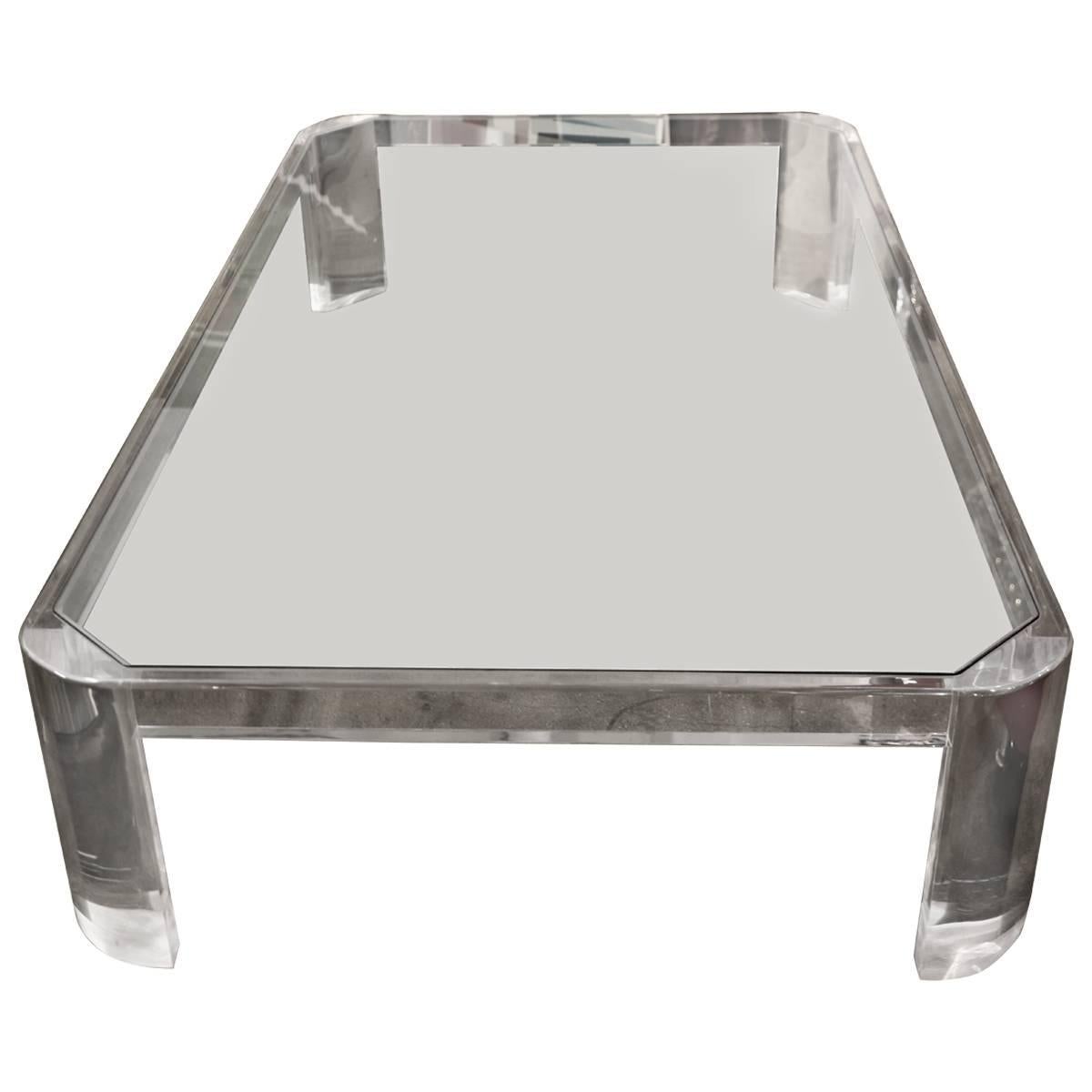 Large Lucite and Glass Coffee Table Likely by Steve Chase