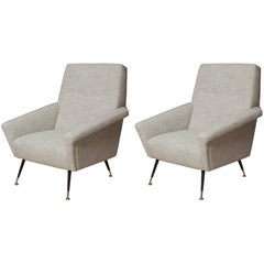 Fully Restored Pair of 1950s Italian Lounge Chairs in Belgian Linen