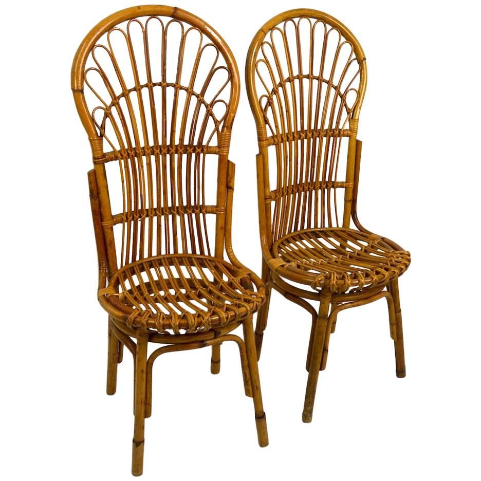 Pair of Exaggerated Form High Back Bamboo Chairs after Albini