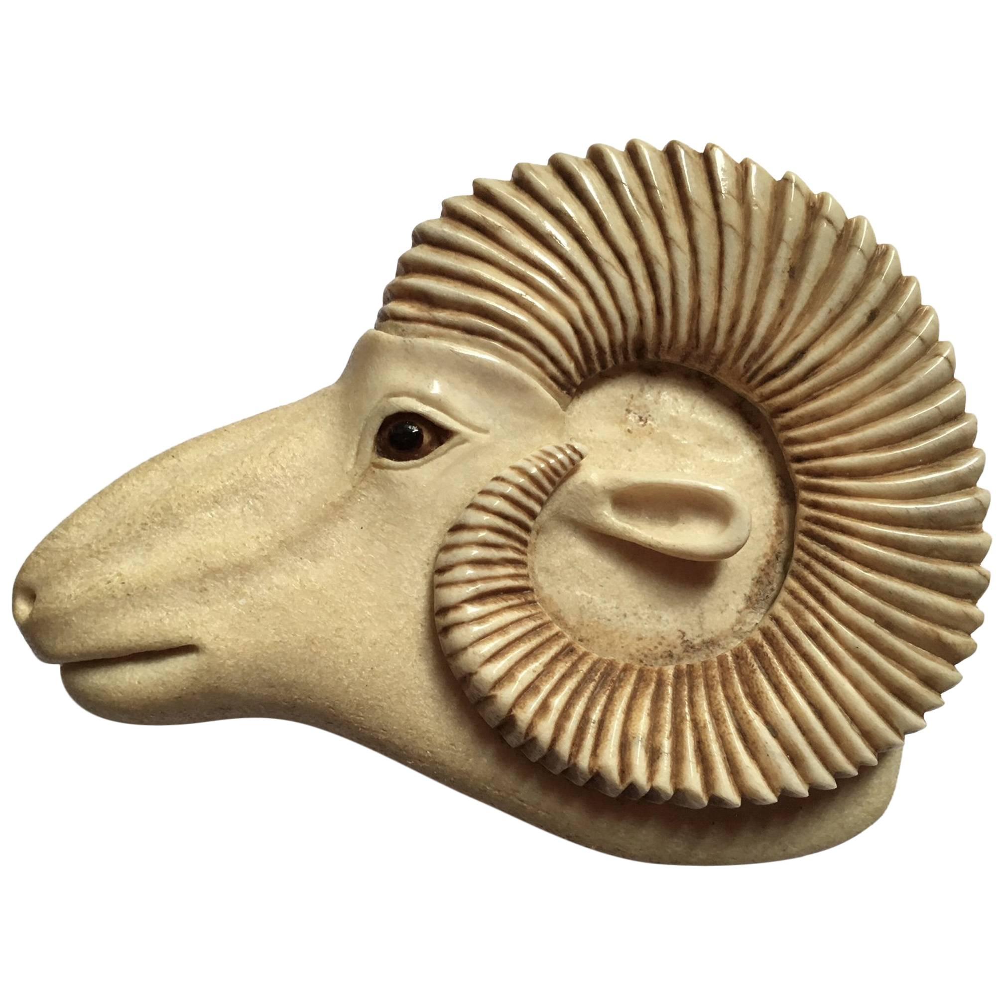 Stan Hill Fine Bone Carving Representing a Mountain Ram For Sale
