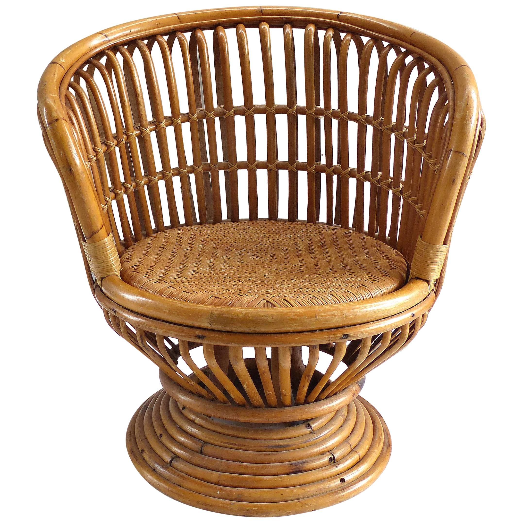 Mid-Century Modern Franco Albini Rattan Swivel Chair