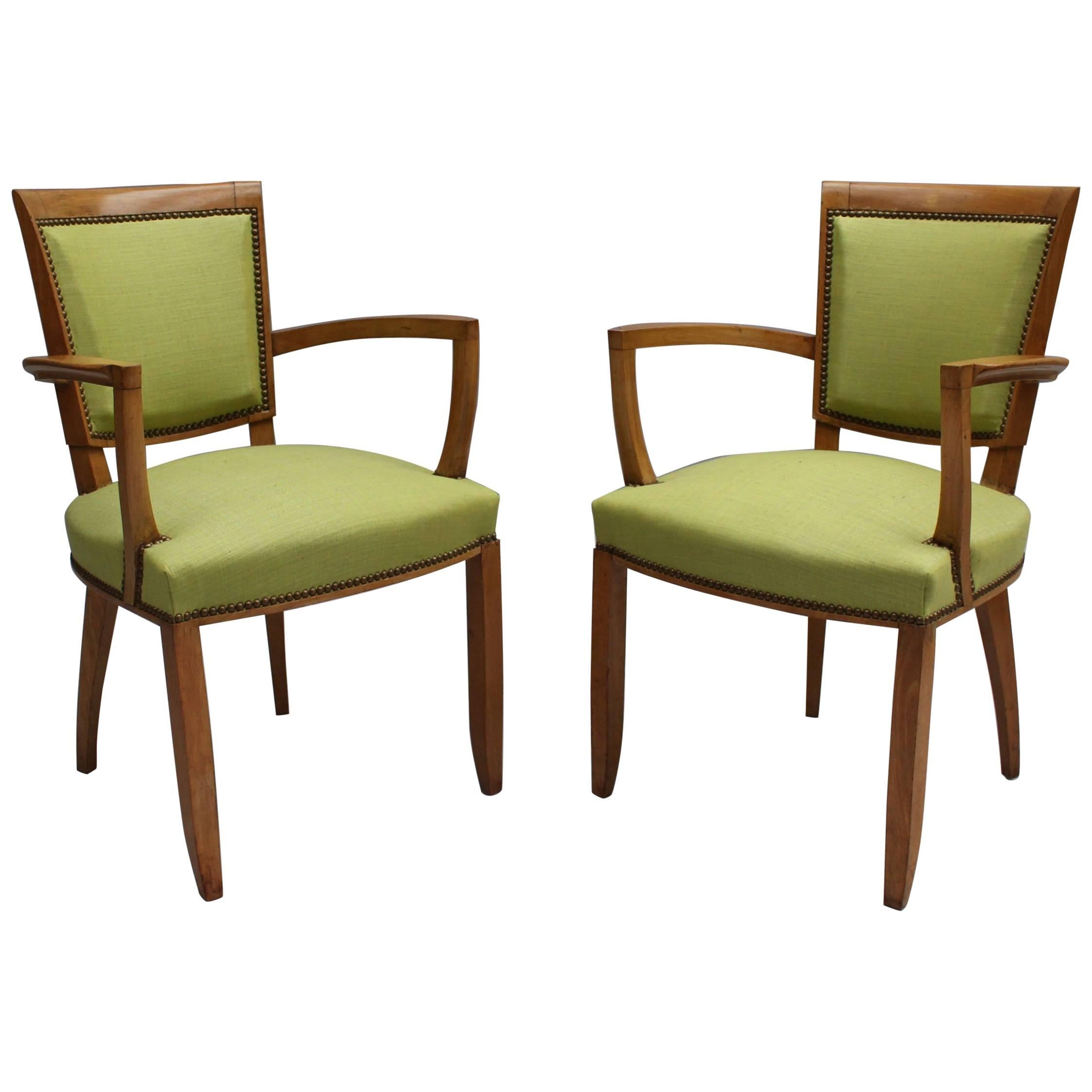 Pair of Fine French Art Deco Armchairs by Jules Leleu For Sale