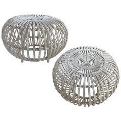 Rare Pair of Franco Albini Mid-Century Modern Bent Rattan Ottomans or Stools