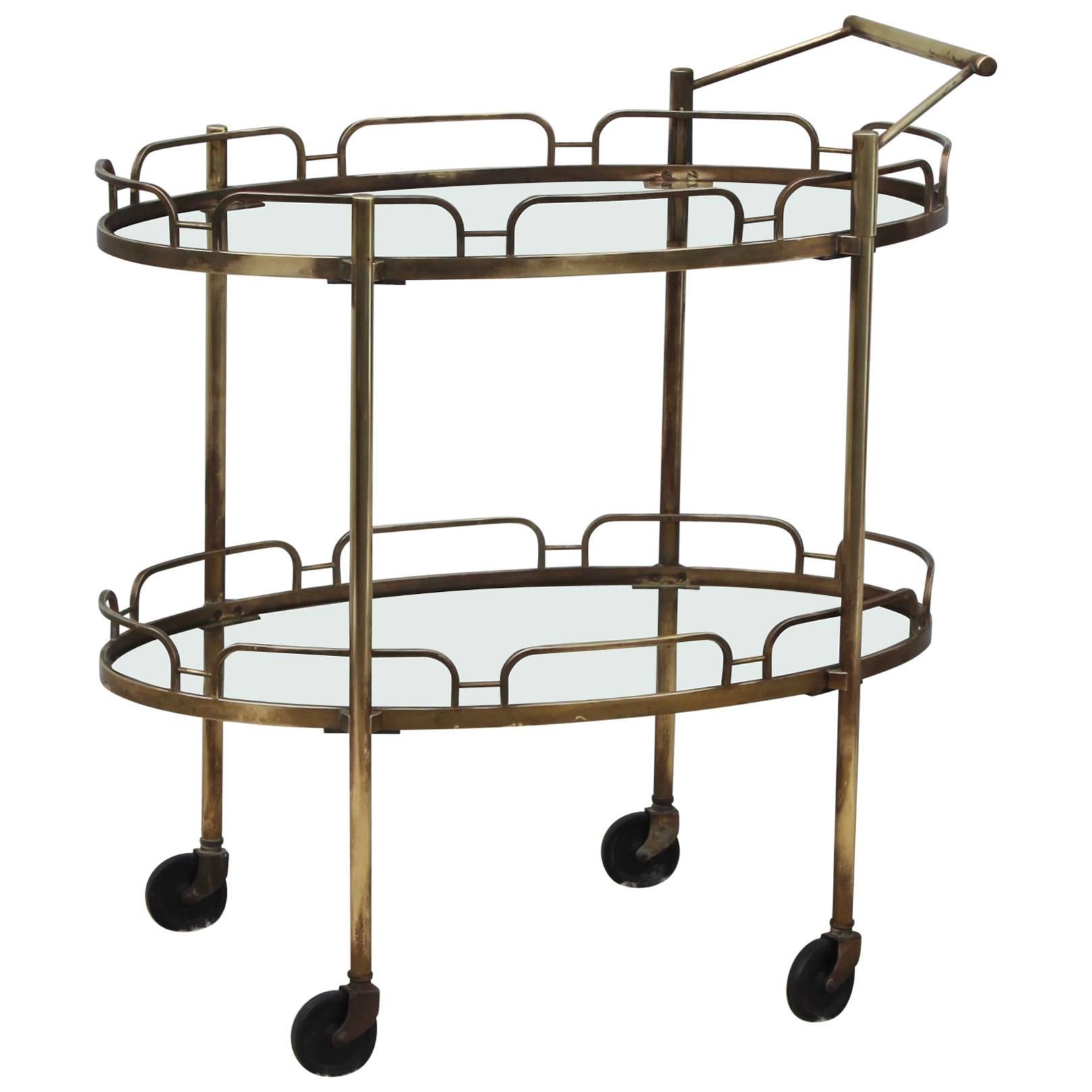 Signed Maxwell-Phillips Patinated Brass Bar Cart