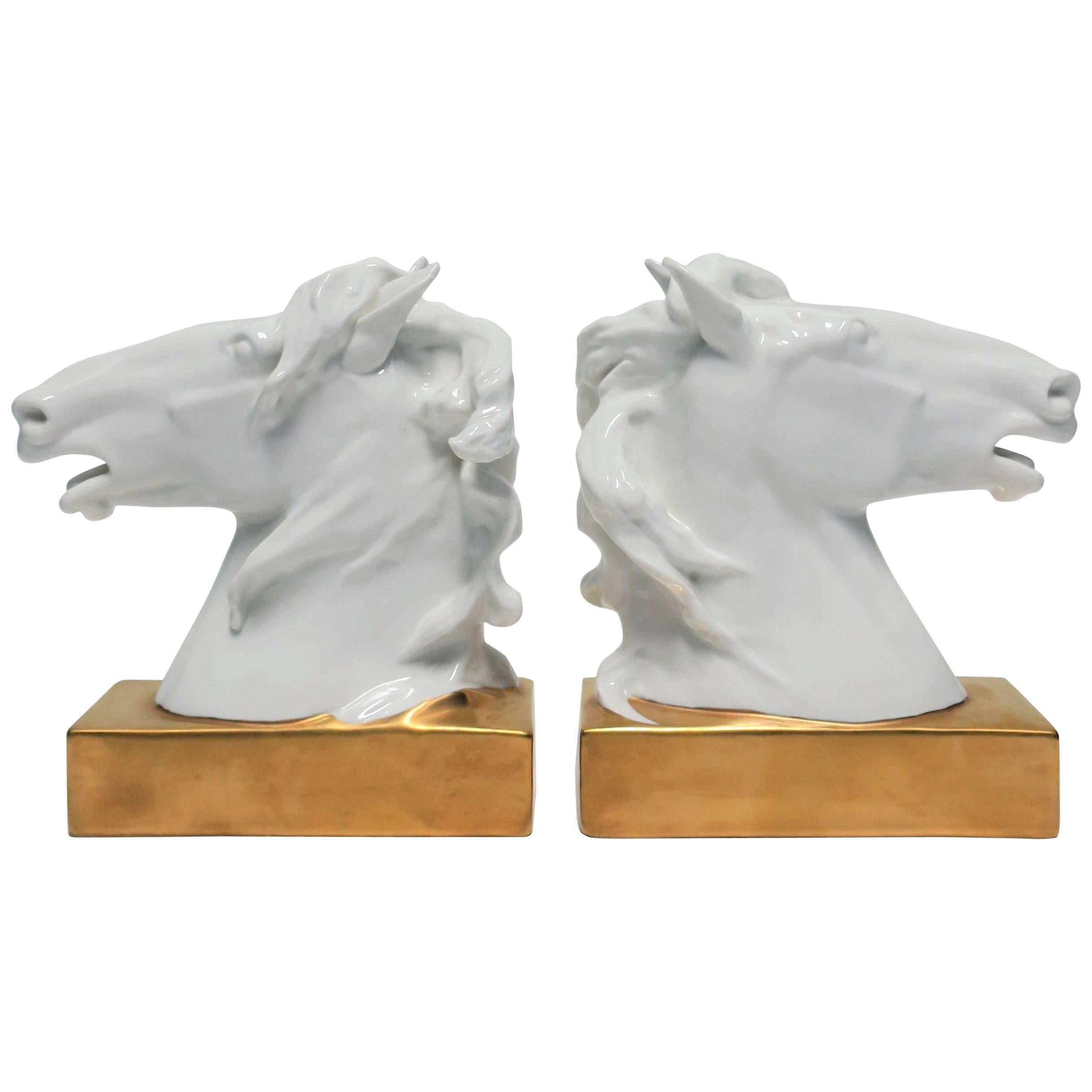 Porcelain Horse Equine Bookends or Decorative Object Sculptures European For Sale