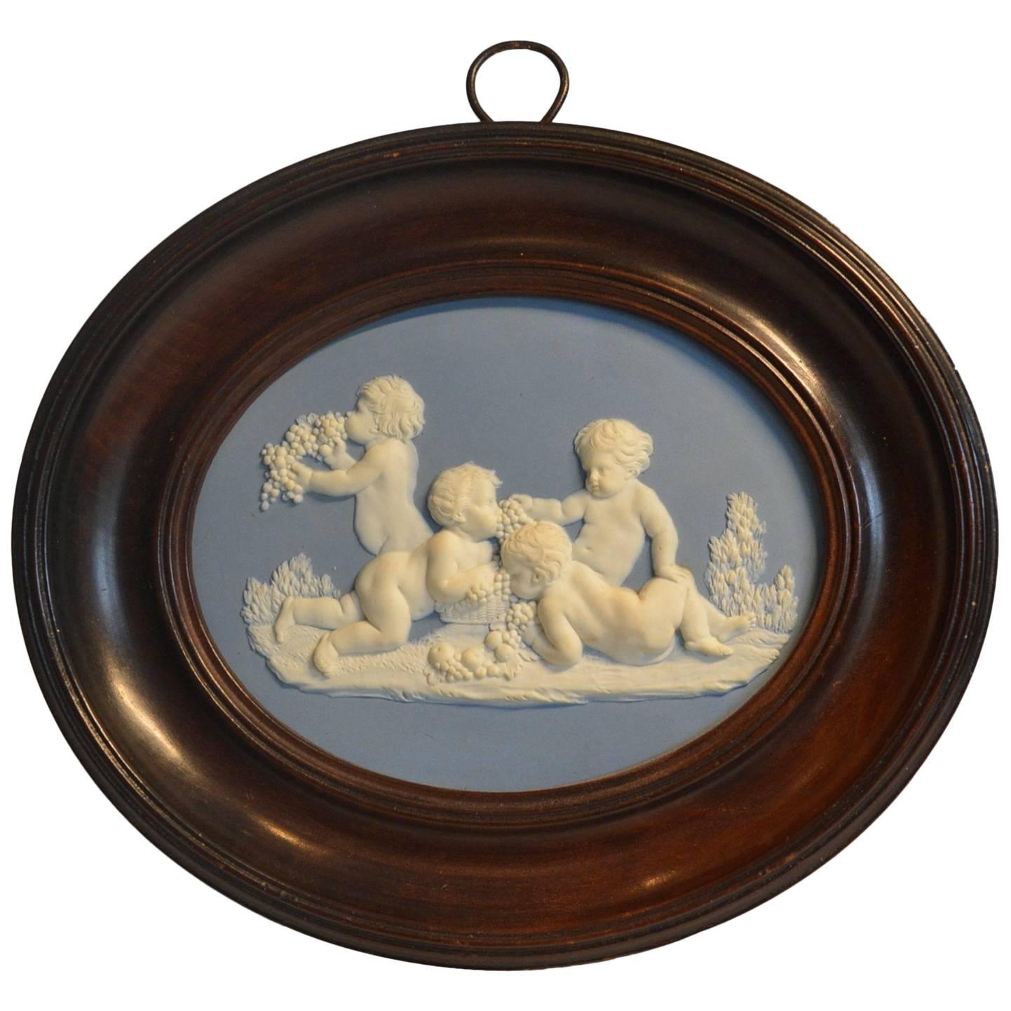 Framed Jasper Medallion, Bacchanalian Boys, Wedgwood & Bentley, circa 1778