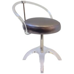 Vintage Acrylic and Polished Nickel Swivel Vanity Stool by Charles Hollis Jones