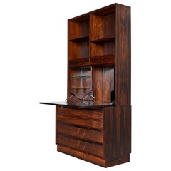 Retro Two-Piece Danish Rosewood Hutch Bookcase Bar