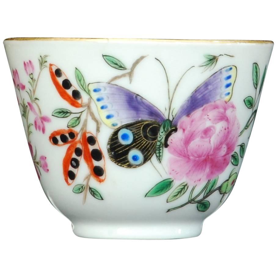 Tea Bowl Painted with Butterflies, Chinese, Dutch Decorated, circa 1740