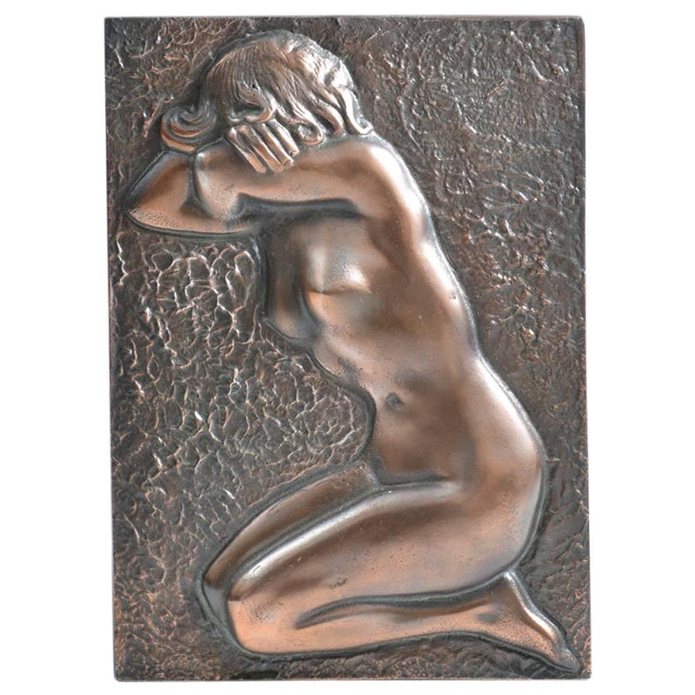 Brass Wall Sculpture Naked Woman, circa 1940 For Sale