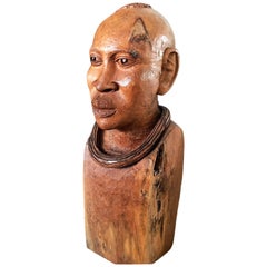 Magnificent Big Wooden African Tribal Chief Head Sculpture